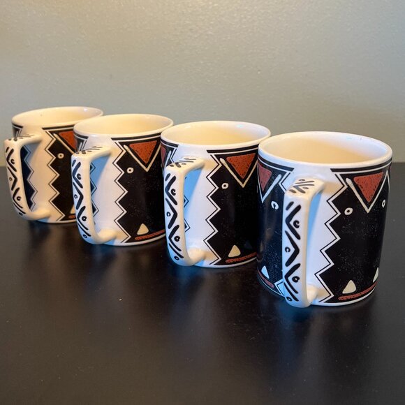 Set of 4 Vintage MIKASA Fashion Plate MOZAMBIQUE Pattern Tribal Art Ceramic Mugs - Picture 5 of 13